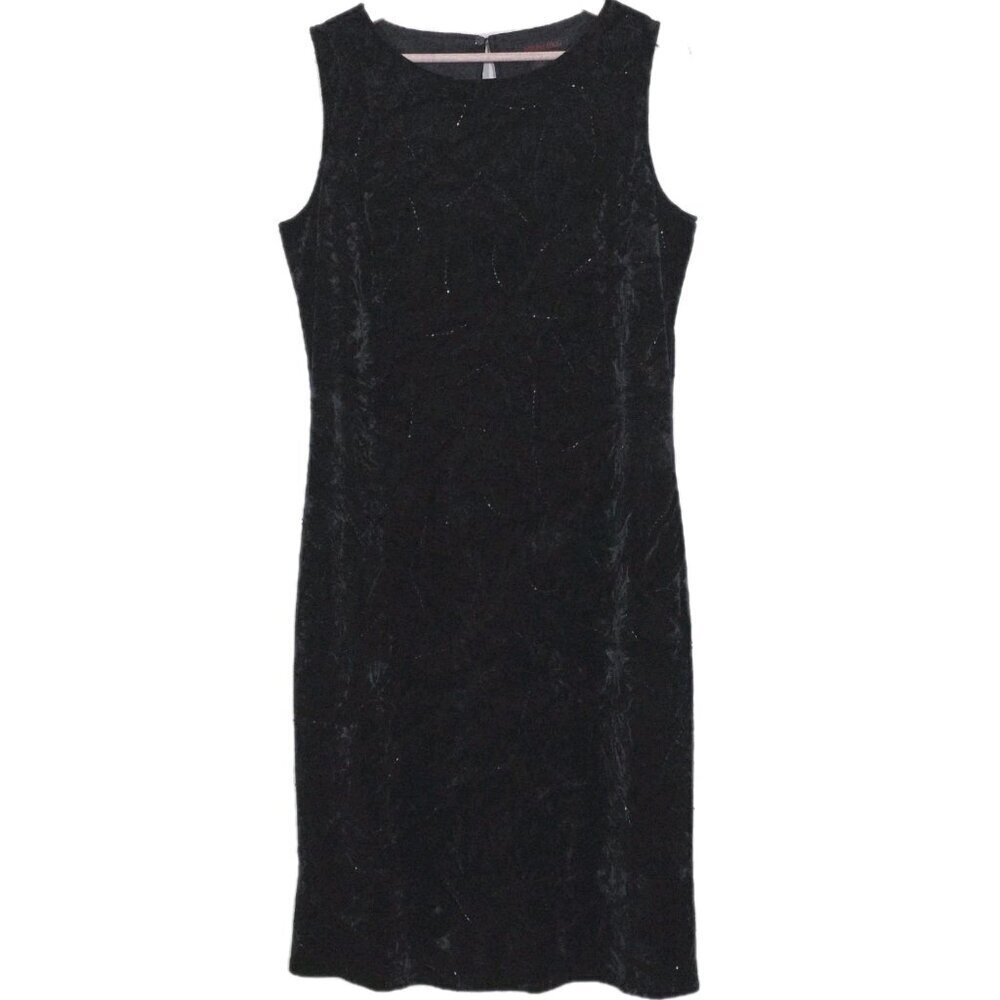 Vtg Simon Chang Sheath Dress Womens 12 Black Crushed Velvet Beaded Stretch Goth